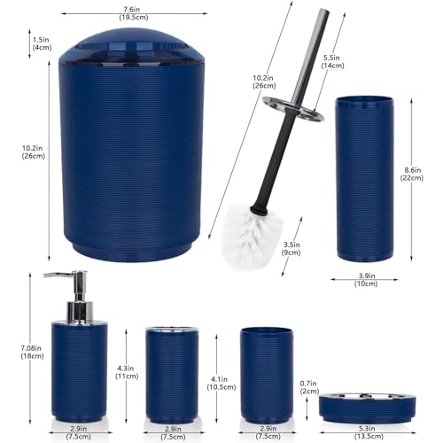 CERBIOR Bathroom Accessories Set 6 Piece Bath Ensemble Includes Soap Dispenser, Toothbrush Holder, Toothbrush Cup, Soap Dish for Decorative Countertop and Housewarming Gift (Blue) - style: Blue