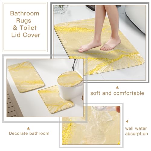 21PCS Bathroom Sets with Shower Curtain and Rugs Bathroom Accessories Set Beige Bathroom Set Complete with Trash Can, Toilet Brush, Qtip Holder & 3PCS Soap Dispenser - size: Bath Set+Marble Shower Curtain+Rugs, style: Beige