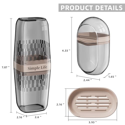 VITVITI Travel Soap Case Container, Portable Toothbrush Travel Case Dish Tray, 7.88 Inch Toothpaste Traveling Toothbrush Holder Set with Cover for Trip/Bathroom/Camping, Gray - color: Gray