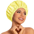 Edoneery Reusable Shower Caps for Women, Waterproof Long Hair Bonnet | Washable Design, Wide Elastic Band, Large Fit, Holds Long Hair, Braids Friendly, Bath Accessories, Spa, Travel - color: Bright Yellow