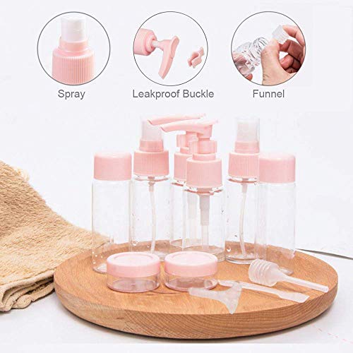 Vitog Travel Bottles Kit, TSA Approved Leak Proof Portable Toiletry Containers Set, Clear PET Flight Size Cosmetic Containers for Lotion, Shampoo, Cream, Soap, Set of 11 - color: pink