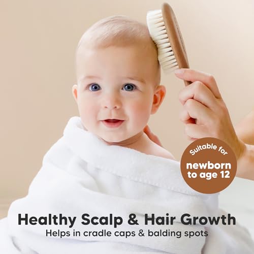 Wooden Baby Hair Brush for Toddler, Infant Cradle Cap(Dark Walnut, Regular) | Soft Goat Bristles Brush for Newborn Girl, Boy Hair, Scalp, Styling, Gentle Grooming, Baby Comb, Baby Bath Essentials - color: Dark Walnut, size: Oval, Regular 7"