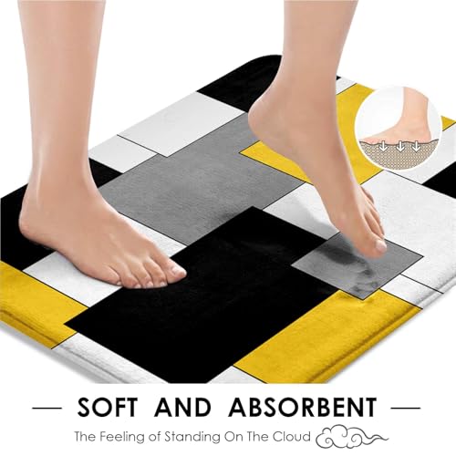 Yellow Geometric Shower Curtain Set with Toilet Lid Cover and Non-Slip Rugs for Bathroom, Black White Grey Checkered 4 Pcs Shower Curtain, Modern Abstract Bathroom Set with 12 Hooks - color: Abstract Geometric Yellow