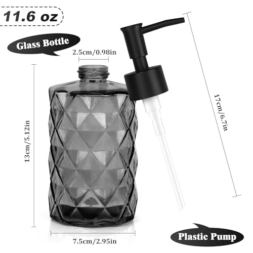 11oz Glass Soap Dispenser with Plastic Pump, Black Bathroom Soap Dispenser for Hand Wash & Dish Wash, Elegant Dispenser for Dishwashing Liquid, Lotion, Essential Oil - color: Black