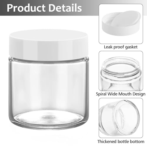 Accmor 4 oz Glass Jars with White Lids, 4 Pack Empty Glass Jars Makeup Sample Container with Inner Liners, Leakproof Round Airtight Cosmetic Travel Containers for Lotions, Creams, Candle Making - color: White, size: 4 Ounce