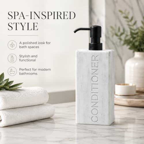 Rectangular Resin Dispenser Premium Bathroom Shampoo Conditioner Body Wash Bottle Modern Refillable Pump Design - color: Marble