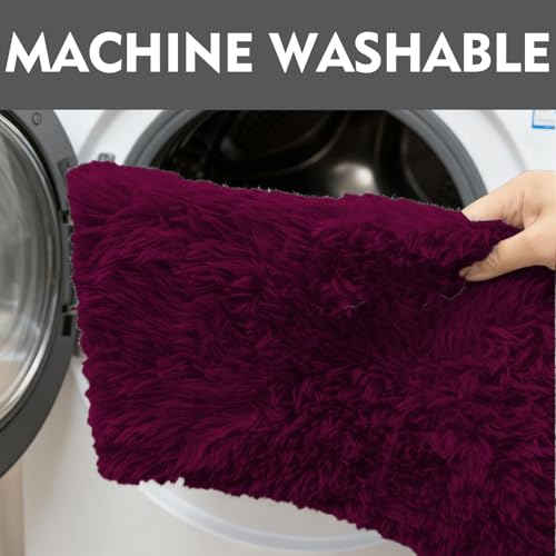 RUN HELIX Shaggy Bathroom Rugs Sets 3Piece Bath Mat for Bathrom Non-Slip Bathrom Mats Water Absorbent Bath Rug Floor Mats Soft Washable Shower Rug with U-Shaped Contour Rug Toilet Lid Cover Burgundy - color: Burgundy