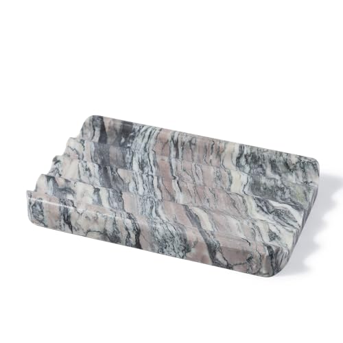 Karibiber Soap Holder for Bathroom, Black Marble Soap Dish for Kitchen Countertop, Soap Tray with Creative Wavy Design, Soap Saver for Bath Tub, Sponges, Italian Natural Stone - color: Rosso Luana