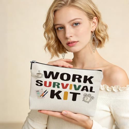 Funny Work Survival Makeup Bag Travel for Women, Work Survival Kit Canvas Cosmetic Makeup Pouches with Zipper Travel Office Makeup Cosmetic Bags, Toiletry Organizer Pouch Birthday Gifts - color: Multicolor 0002