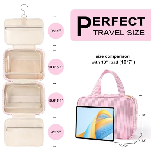 TOPEAST Travel Toiletry Bag for Women - Hanging Toiletry Bag Makeup Bag, Portable Toiletries Cosmetic Bag, Airplane Travel Essentials - Letter V, Pink - color: Pink, style: V