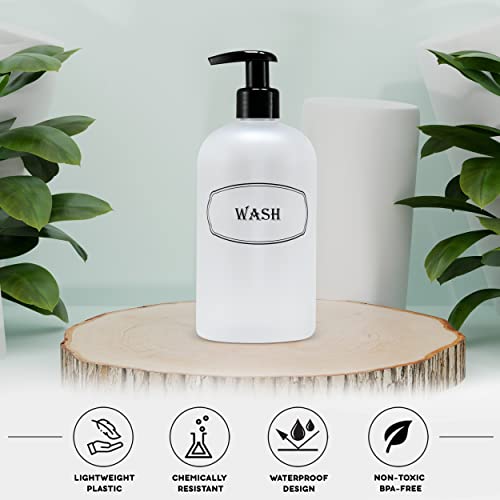 16 oz Plastic Shampoo Conditioner Wash Dispensers (Frosted) | pump bottles, lotion pumps, high-viscosity, clear matte finish, shower containers - color: Clear/White/Black