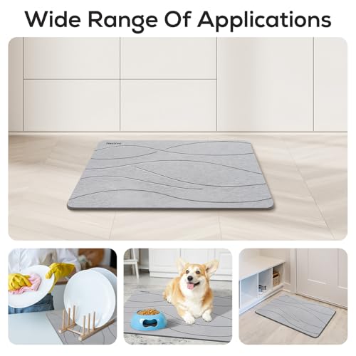 Stone Bath Mat Non-Slip Super Absorbent, Quick Drying, Multi-Purpose Large Bathroom Rugs in Front of Bathtubs and Sinks, Natural Diatomaceous Earth Shower Mat Easy to Clean(15.3″x23.6″, Grey) - color: Grey, size: 1'3" x 1'11" (Rectangular)