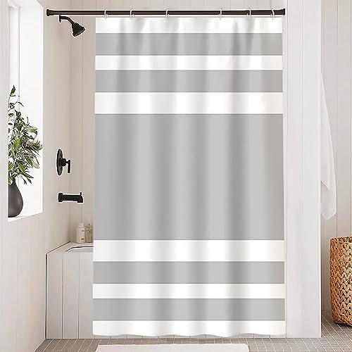 48x72inch Gray and White Stripes Shower Curtain Casual Style Relaxing Spa Horizontal Stripe Texture Design Modern Home Bath Curtain for Bathroom Bathtubs Decoration with Hooks - color: Gray White, size: 48"W x 72"L (Pack of 1)