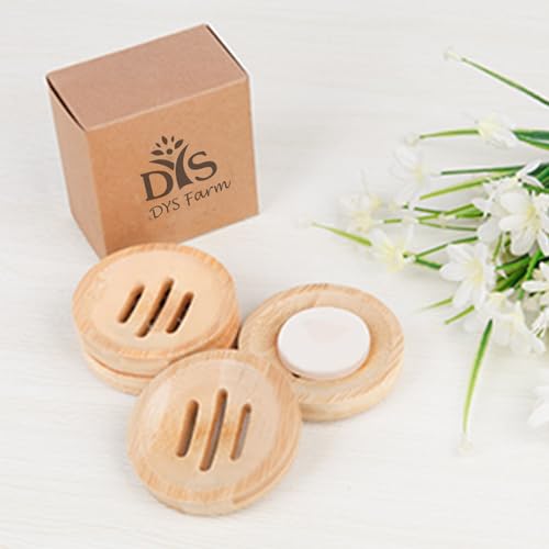 4 Pieces Bamboo Soap Dish Holders - Round Natural Wooden Soap Trays, Rustic Bathroom Accessories, Eco-Friendly Drainable Soap Savers for Sink, Kitchen, Shower