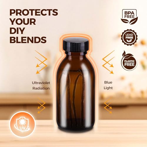 12 Pack 4 oz Vanilla Extract Bottles, Amber Boston Glass Bottle with Cap Empty Brown Glass Bottles for Homemade Vanilla Extract, Essential Oils, Juice, Potion, Syrup, Liquids, Christmas Gift - color: Amber, size: 12 Pack