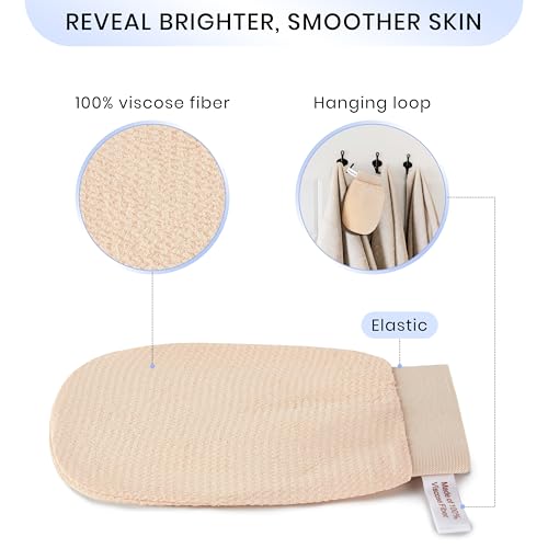 SimpleField Korean Exfoliating Mitt for Remove Dead Skin. 2 Pack 100% Viscose Kessa Deep Exfoliating Gloves for Body Scrub, Keratosis Pilaris & Self Tanning Removal. Smooth Skin Surface. (Muted Peach) - style: 2 Piece Muted Peach