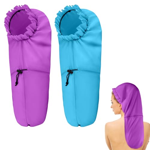 2 Pcs Large Shower Cap for Braids, Extra Long Shower Cap for Women Long Hair & Locs, Waterproof Hair Bonnets for Dreadlocks Drawstring Bath Caps for Women & Men (Blue, Purple) - color: Blue, Purple