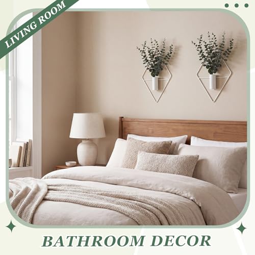 Jexine Hanging Planters with Artificial Eucalyptus Metal Hanging Vase Indoor Plants Holder Modern Geometric Boho Bathroom Wall Decor for Living Room Home Office(Eucalyptus,Matte White,4 Pcs) - color: Matte White, size: Eucalyptus