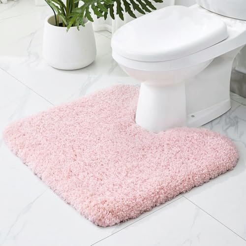 Toilet Rugs U-Shaped Mat 24x22, Contour Bathroom Mat - Ultra Soft & Absorbent Microfiber, Quick-Dry, Machine Washable with High Density Foam Latex Non Slip Backing, Pink - color: Pink, size: 24" X 22"(Toilet Rug)