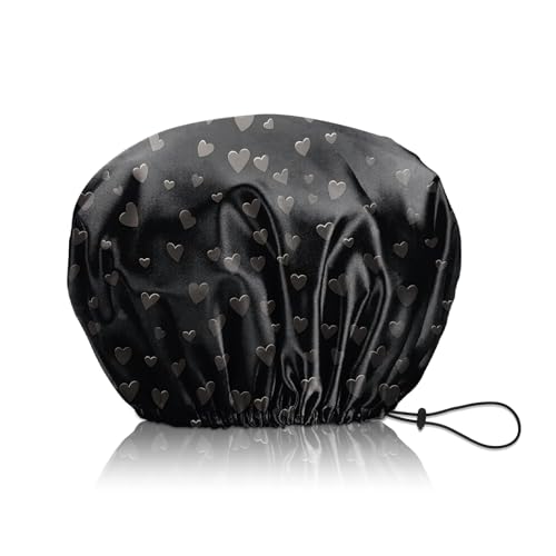 Shower Cap Adjustable Waterproof Double Layer Elastic Reusable Hair Bath Cap Cute Aesthetic for Women Girls-Hearts - color: R11-Hearts