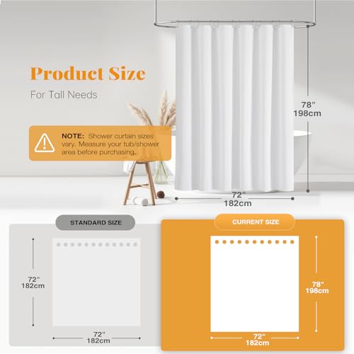BTTN Long Fabric Shower Curtain - 78 Inches Linen Textured Heavy Duty Hotel Luxury Cloth Shower Curtain Set with 12 Plastic Hooks, Polyester Waterproof Spa Shower Curtains for Bathroom(72"x78", White) - color: White, size: 72"W x 78"L (Pack of 1)