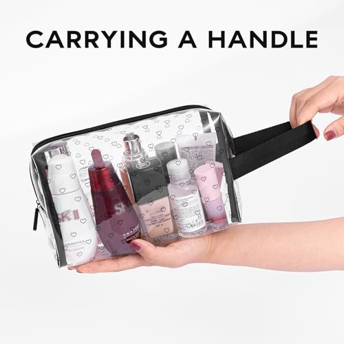 GIVLEFLY Clear TPU Toiletry Bag Set for Women & Men, 3PCS Waterproof Makeup & Skincare Organizer with Zipper, Soft Transparent Travel Cosmetic Pouch with Handle & Hanging Loop,B - size: Model B Hollow Pattern
