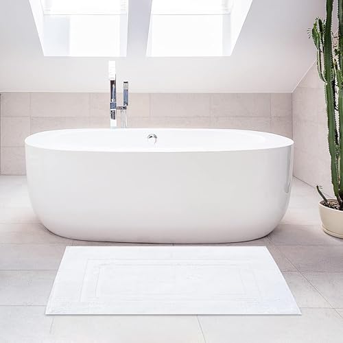 Feather & Stitch 2 Piece Towel Like Bath Mats (30x21 Inch) 100% Cotton Terry Bath Mats, Bathroom Shower Floor Mats [NOT A Bathroom Rug], Soft Absorbent Washable Mats - White - color: White