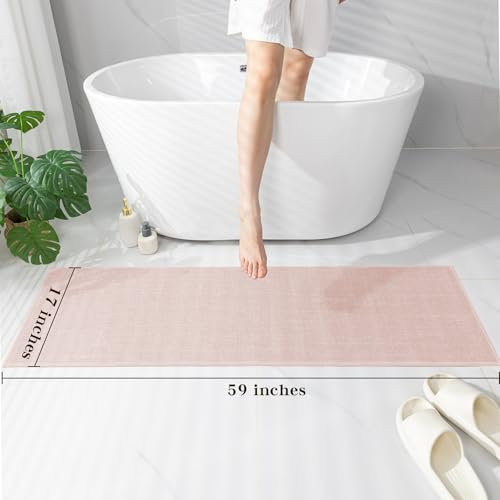 chakme Bathroom Rugs Mat 59x17, Ultra Thin Non Slip Bath Mats Runner Quick Dry Absorbent Bath Mat for Bathroom Floor, (Pink, 59"x17") - color: Pink, size: 1'5" x 4'11" (Rectangular)