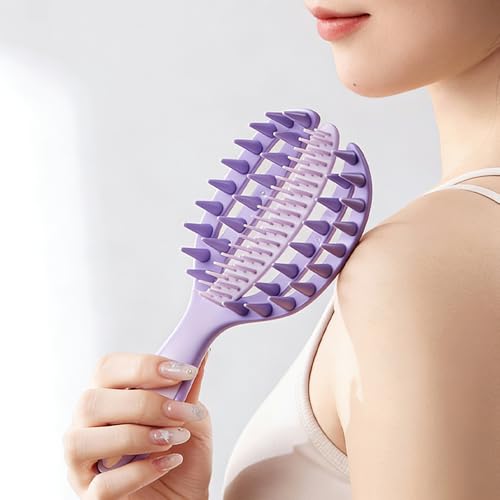 OULIGET 2-in-1 Scalp Massager Shampoo Brush,Hair Scrubber Scalp Stimulator Exfoliator Brush for Wet Dry Scalp Care,Curved Vented Hair Scrubber,Self Cleaning Hair Brush
