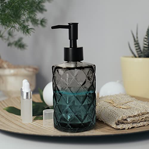 Glass Soap Dispenser with Plastic Pump, 330ml/11oz. Liquid Hand Soap Dispenser for Bathroom and Kitchen, Hand-Pump Dispenser for Dishwashing Liquid, Lotion, Soap, Shower Gel, Essential Oil (Black) - color: Black