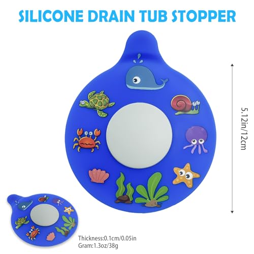 Silicone Bathtub Drain Stopper with Beach Scenery Print - Universal Tub Plug Cover, Beautiful Coral Reef Design - Ideal Gift for Kids, Tots, Babies (Blue) - color: Blue