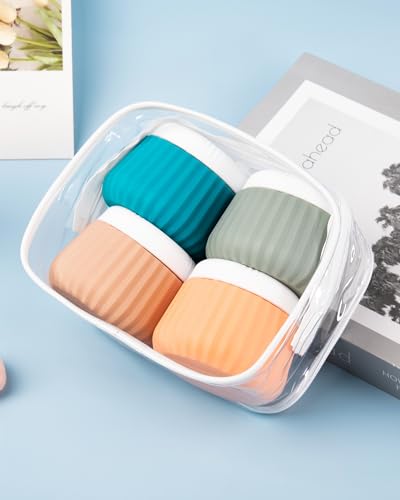 Mrsdry Travel Containers for Toiletries 4 Pack, TSA Approved Travel Size Toiletries, Travel Size Containers, With Clear Bag Leak Proof Silicone Jars, Travel Essentials Creams Jars Carrying Small Items - color: Ocean Sunset, size: 3 oz