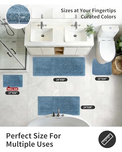 ILANGO Blue Bathroom Rugs 32" × 20" Non Slip & Super Absorbent Extra Thick Soft, Washable Bath Mat for Floor, Microfiber Plush Shaggy Bath Rug with Rubber for Bathtub Shower Room Sink - color: Blue, size: 1'8" x 2'8" (20''x32'' Bathroom Rug)
