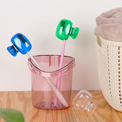 Hxezoc 4 Pack Toothbrush Covers Toothbrush Holders Cute Toothbrush Protector Cap Brush Pod Case Protective Portable Plastic Clip for Household Travel, Camping, Bathroom, School, Business - color: Red, Green, Blue, Clear