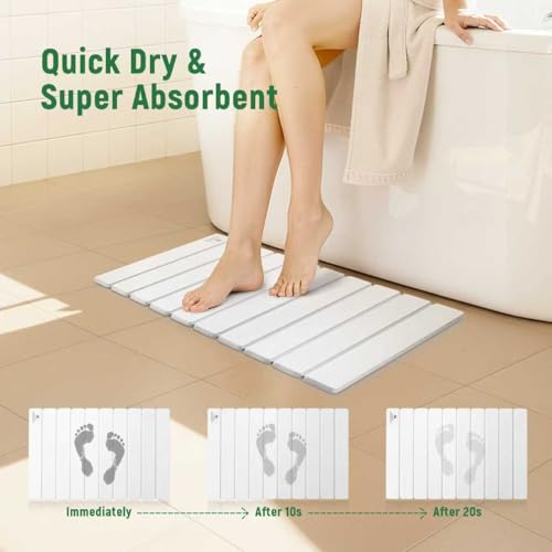 Stone Bath Mat for Water Absorption, Foldable Diatomite Stone Mat, Non-Slip & Quick-Drying White Square Bath Mat with Modern Minimalist Style, Easy to Clean, for Bathroom/Kitchen/Hallway - color: White