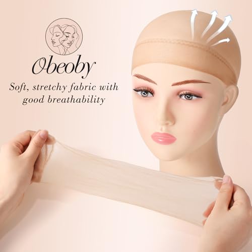 obeoby Wig Stand and Wig Brush Comb Set for Human and Synthetic Hair | 2 foldable stand, 4 gentle detangling combs, 2wig caps, 2 hair clips,for home, salon or travel, little gift for wig lovers