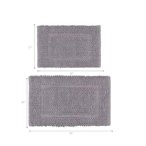 Jean Pierre New York 100% Chenille Cotton Skid Resistant Plush Bath Mat - 17"x24"/20"x32" Bathroom Rug Set - Charcoal Grey - color: Charcoal Grey, size: 17" x 24" / 20" x 32" (Rectangular)