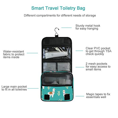 senya Hanging Travel Toiletry Bag Kit Makeup Case Cosmetics Organizer for Men Women - color: Llama Alpaca And Cactus