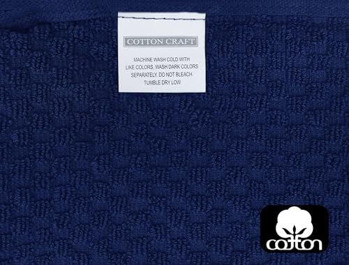 COTTON CRAFT Bath Mitt - 6 Pack Euro Spa Waffle 100% Cotton Towel Mitts | Large 5.5x10 inches Navy Exfoliating Gloves - Sensitive Skin Friendly - Body Bath Shower Glove Washcloth with Hanging Loop - color: Navy - Bath Mitt