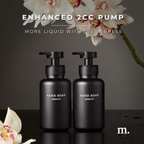 MaisoNovo Glass Foaming Soap Dispenser 14 Oz | Glass Bottles Pumps x 2 Black - color: Black Bottles/Black Plastic Pumps/No Tray