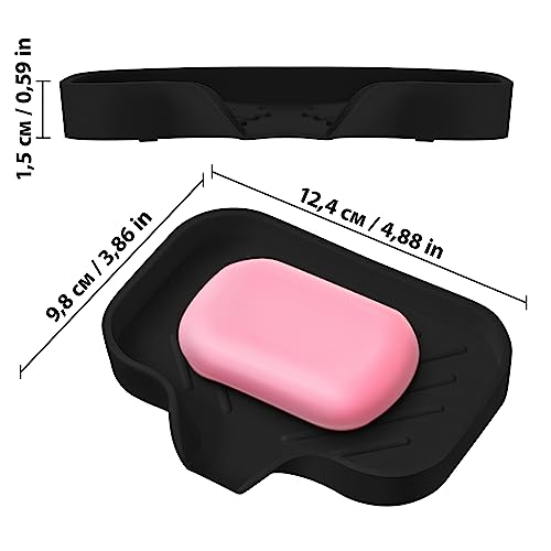 2 PCS Premium Black Self-Draining Soap Bar Holder - Elegant Soap Dish for Shower & Bathroom Use - Versatile Soap Dishes for Bar Soap - Durable Soap Holder & Bathroom Soap Dish Solution - color: Black, size: S(4.7X3.5) 2 PCS