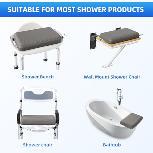 Shower Seat Cushion with Non-Slip Silicone Bottom, Shower Chair Cushion for Transfer Benches,Washable 3D Mesh Pad with Hook,Quick Drying Bathtub Chair Pad for Elderly, Pregnancy