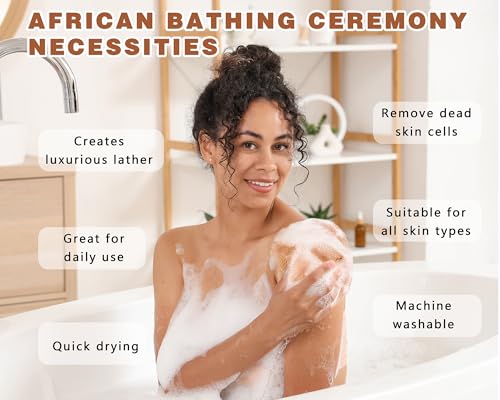 2 Pack African Net Sponge Exfoliating Body Scrubber Bath Sponge for Daily Use (Dark Brown+Light Brown) - color: Dark Brown+light Brown