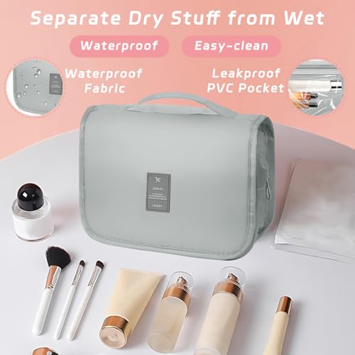 Toiletry Bag Travel Bag with Hanging Hook, Waterproof Capacity Hanging Multifunctional Makeup Bag for Toiletries, Portable Cosmetic Bag Travel Organizer for Women and Men(Light Grey) - color: A4-Light Grey