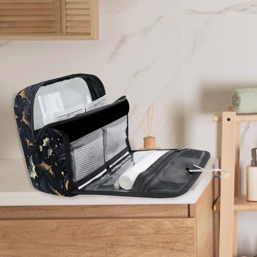 MNSRUU Hanging Toiletry Bag Gothic Skull Bat Travel Makeup bag for Toiletries Portable Travel Toiletry Organizer Cosmetic Bags with Hanging Hook - color: Skull I 4177