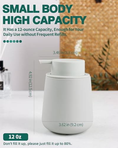 Bosilunlife Ceramic Foaming Soap Dispenser - 12Oz Bathroom Countertop Kitchen Dish Soap Pump Dispenser Foam Soap Dispenser - Rubber Paint Light Grey - color: Rubber Light Grey