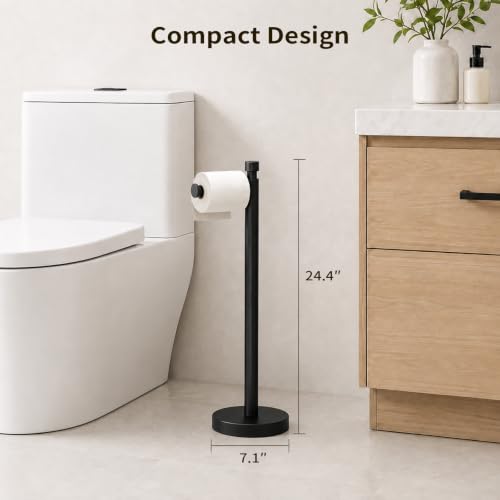 YUMORE Toilet Paper Holder Stand, 4.4lbs Heavy Duty Stainless Steel Free Standing Bathroom Tissue Roll Holder, Matte Black - color: Black