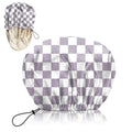 Luxury Shower Cap Silk Satin Lined Waterproof Reusable Adjustable Elastic Dry Hair Bathing Caps Cute for Women Girls-Purple Checkered - color: C-16-Purple Checkered