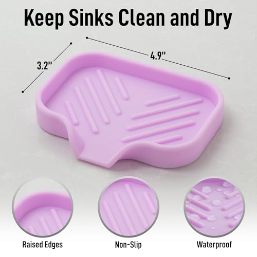 Zulay Kitchen Small Silicone Sponge Holder (4.9x3.3”) – Space-Saving Sink Organizer Tray for Sponge, Soap, Brush & More – Compact Non-Slip Dish for Kitchen & Bathroom (Lavender) - color: Lavender (Small), size: Small (4.9x3.3)