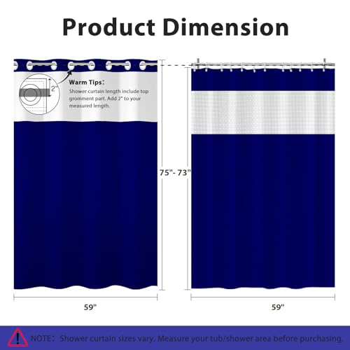 No Hook Shower Curtain with Snap in Liner, Waffle Shower Curtain Set for Bathroom, Hotel Style with Semi-Sheer Top Window, Waterproof & Washable, Navy Blue, 59" W x 75" L - color: Navy Blue, size: 59"W x 75"L (Pack of 1)